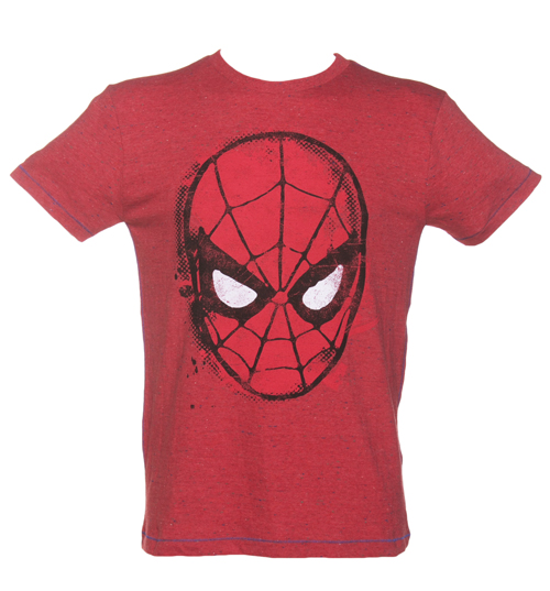 Fabric Flavours Mens Red Speckled Spiderman Face T-Shirt