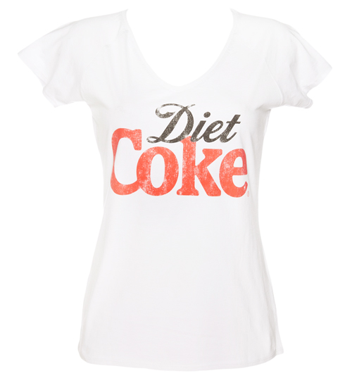 Fame and Fortune Ladies White Diet Coke V-Neck T-Shirt from Fame