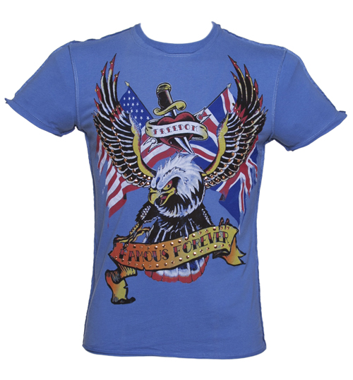 Famous Forever Mens Blue Stud Detail Retro Eagle T-Shirt