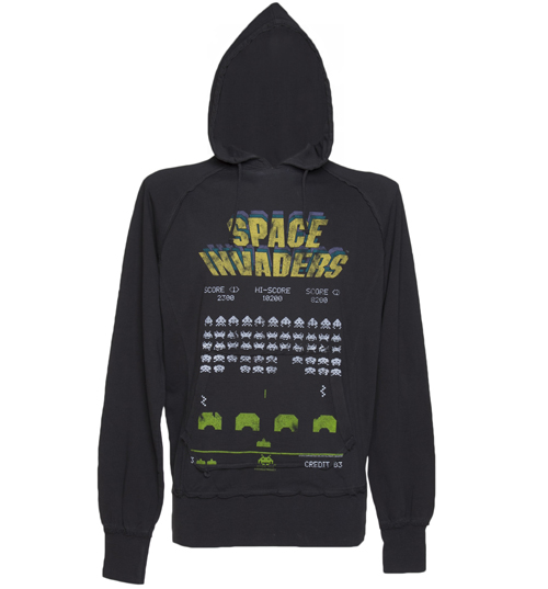 Famous Forever Mens Charcoal Space Invaders Vintage Hoodie