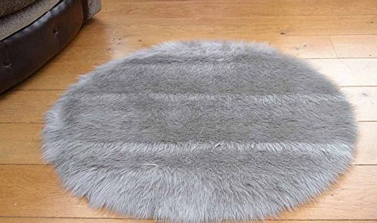 Faux Fur Soft Silver/Grey Faux Fur Circular Sheepskin Style Rug Available in 2 Sizes (68cm Diameter)