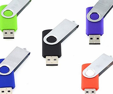 Fives 5pcs 8GB Swivel Design USB 2.0 Flash Drive Memory Stick (5 Mixed Colors: Black Blue Green Purple Red)