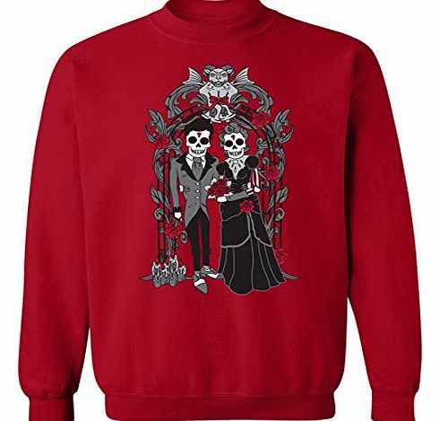 Flip Gothic Day Of The Dead Style Bride And Groom Crew Neck Sweatshirt Red (L)