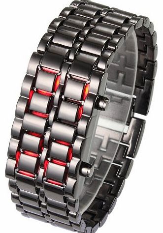Flylink Vogue Red LED Volcanic Lava Faceless Metallic Black Bracelet ,Unisex Sports Wrist Watch