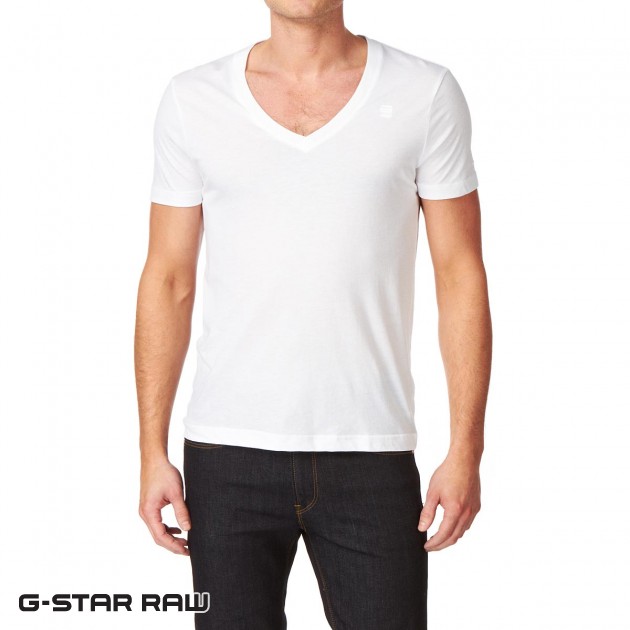 G-Star Mens G-Star Base V 2 Pack T-Shirt - Solid White