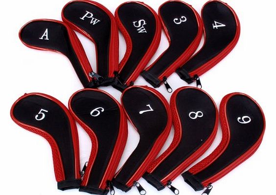 Generic 10 Golf Clubs Iron Set Headcovers Head Cover Red/Black