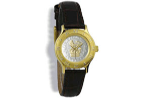 Gold Black Strap Leather CoinWatch L37324