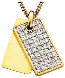 Gold Plated Silver Cubic Zirconia Set Dog Tag Pendant