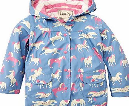 Hatley Girls Hearts and Horses Raincoat, Blue, 5 Years