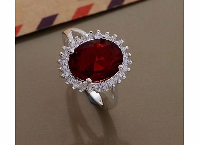 Himanjie Ladies Blood Red Ring With Brilliant Round Crystal 925 Silver Plated rings Jewelry