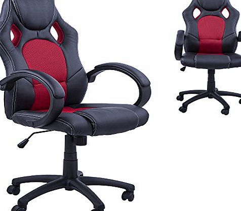 Homcom Racing Gaming Sports Chair Swivel Desk Chair Executive Leather Office Chair Computer PC chairs Height Adjustable Armchair (Black-Red)