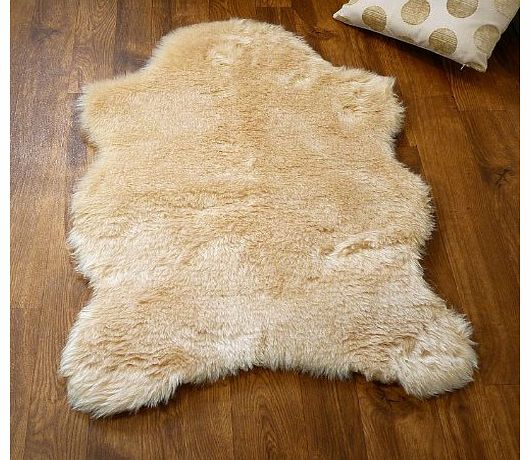 houseware online Beige faux fur single sheepskin style rug 70 x 100 cm washable