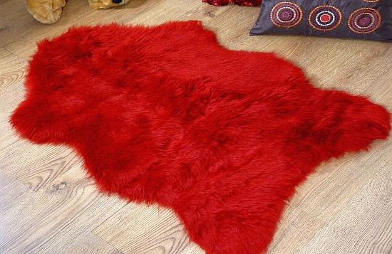 houseware online Deep red faux fur sheepskin style rug single 70 x 100 cm washable