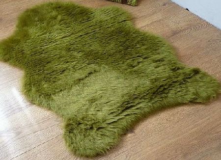 houseware online Single sheepskin style faux fur rug Moss Lime green 100 x 70 cm washable non-slip furry mat kids