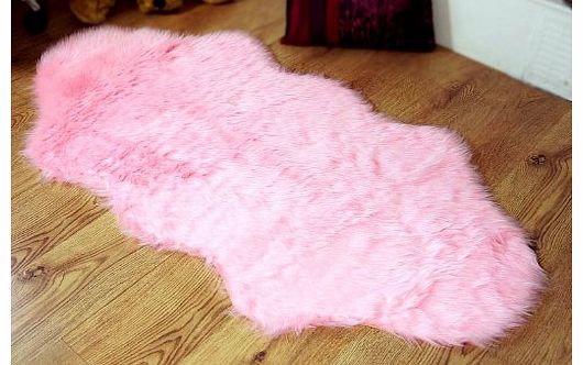 houseware online Soft pink faux fur double sheepskin style rug 70 x 140 cm