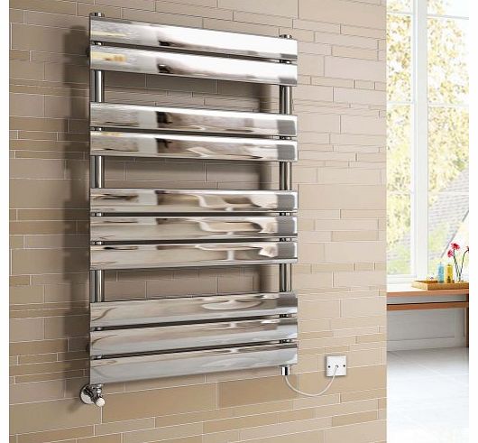 iBath 1000x600 mm Electric Chrome Designer Flat Panel Towel Rail Radiator Heated Bathroom