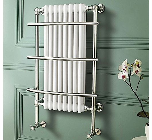 iBath Traditional White Radiator Heated Bathroom Chrome Towel Rail with 8 Columns RT09