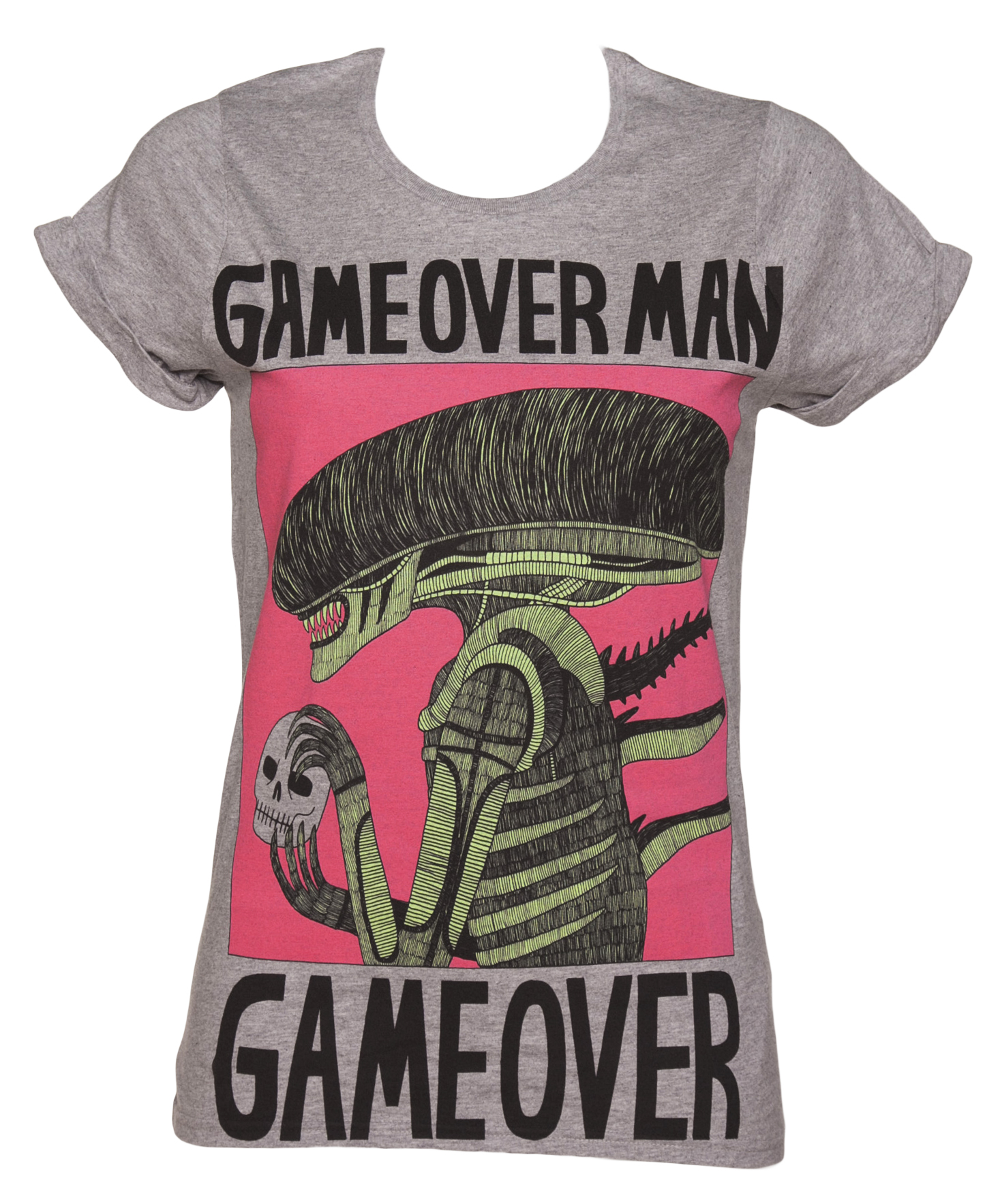 Illustrated Mind Ladies Grey Marl Game Over Boyfriend T-Shirt