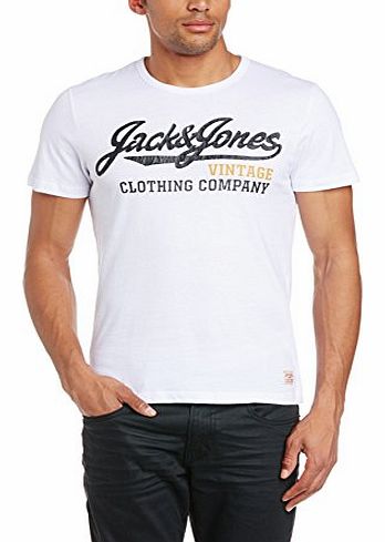 Jack and Jones Mens Port Crew Neck Short Sleeve T-Shirt, White, Small