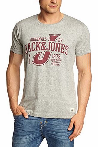 Jack and Jones Mens Raffa Crew Neck Short Sleeve T-Shirt - Grey - Grau (Light Grey Melange BS) - X-Large