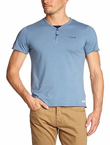 Mens Plain or unicolor V-Neck Short sleeve T-Shirt - Blue - Bleu (Coronet Blue/Slim Fit) - Large
