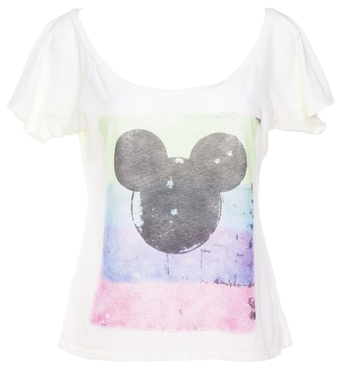 Junk Food Ladies Mickey Mouse Watercolour Off The Shoulder
