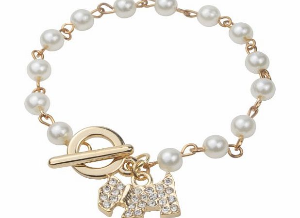 Kobwa TM) Gold/White Faux Pearl Ball Beads Gold Tone Crystal Dog Pendant Chain Bracelet