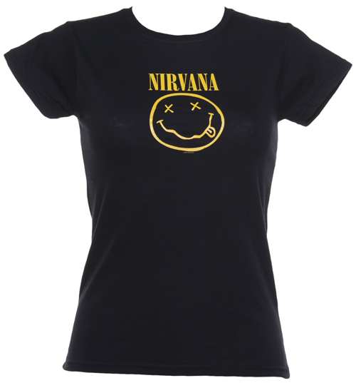 Ladies Black Nirvana Smiley T-Shirt