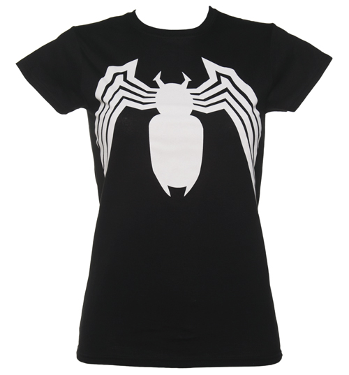 Ladies Black Spiderman Venom Logo Marvel T-Shirt