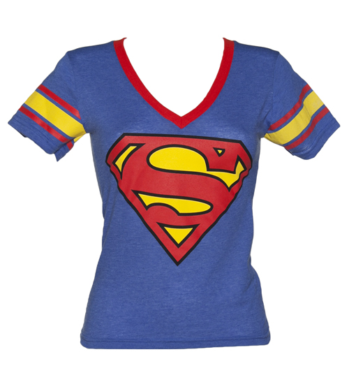 Ladies Blue Superman V-Neck T-Shirt