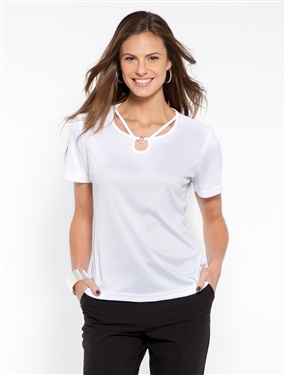 Ladies Easy Care T-Shirt with Embellished Neckline