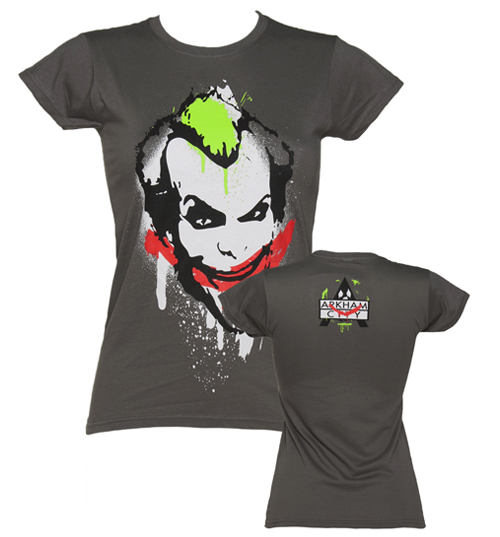 Ladies Grey Batman Joker Graffiti T-Shirt