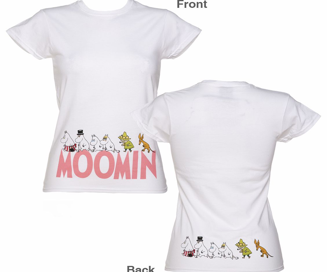 Ladies White Moomins Border Print T-Shirt