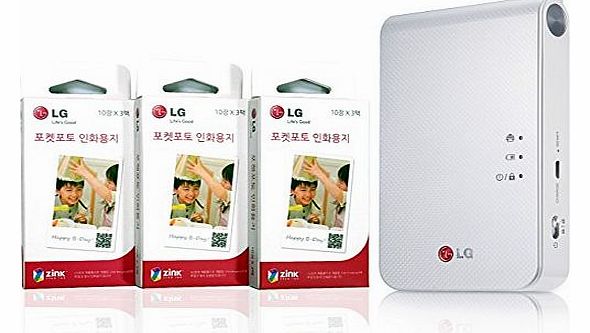 LG Pocket Photo 2 PD239 (White) Mini Portable Mobile Photo Printer + Zink Paper 90 Sheet