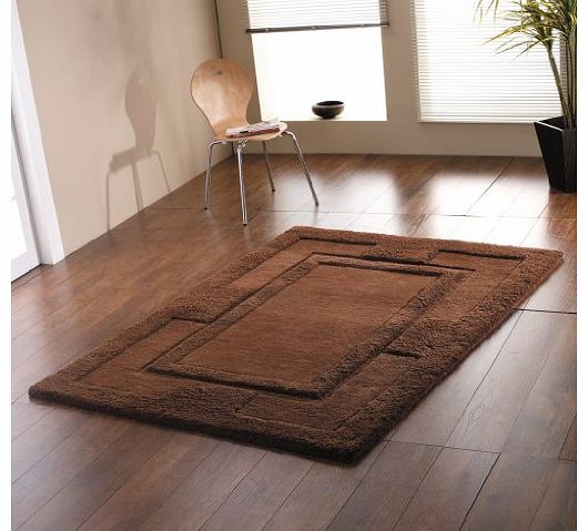 Modern Thick Luxurious Soft Wool Bordered Design Chocolate Rug in 75 x 150 cm (27 x 5) Carpet