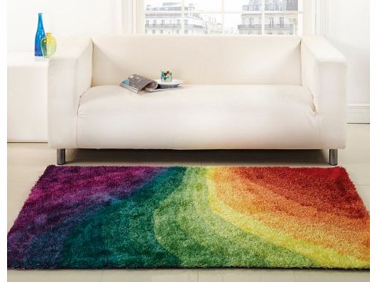 Very Large Quality Shaggy Modern Rainbow Coloured Swirl Design Rug 160 x 220 cm (53`` x 74``) Carpet