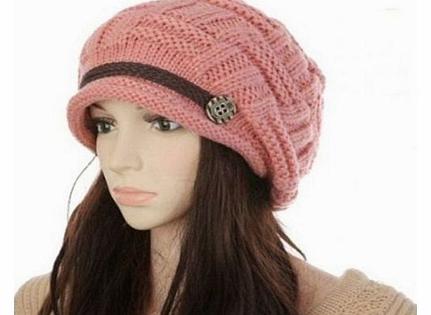 Masione Women Knit Snow Hat Winter Snowboarding Beanie Crochet Cap (Pink)