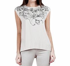 Lily of the Valley cream and grey top