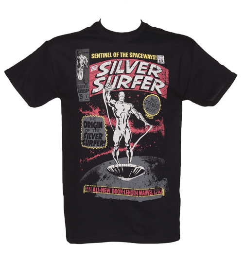Mens Black Retro Comic Cover Silver Surfer