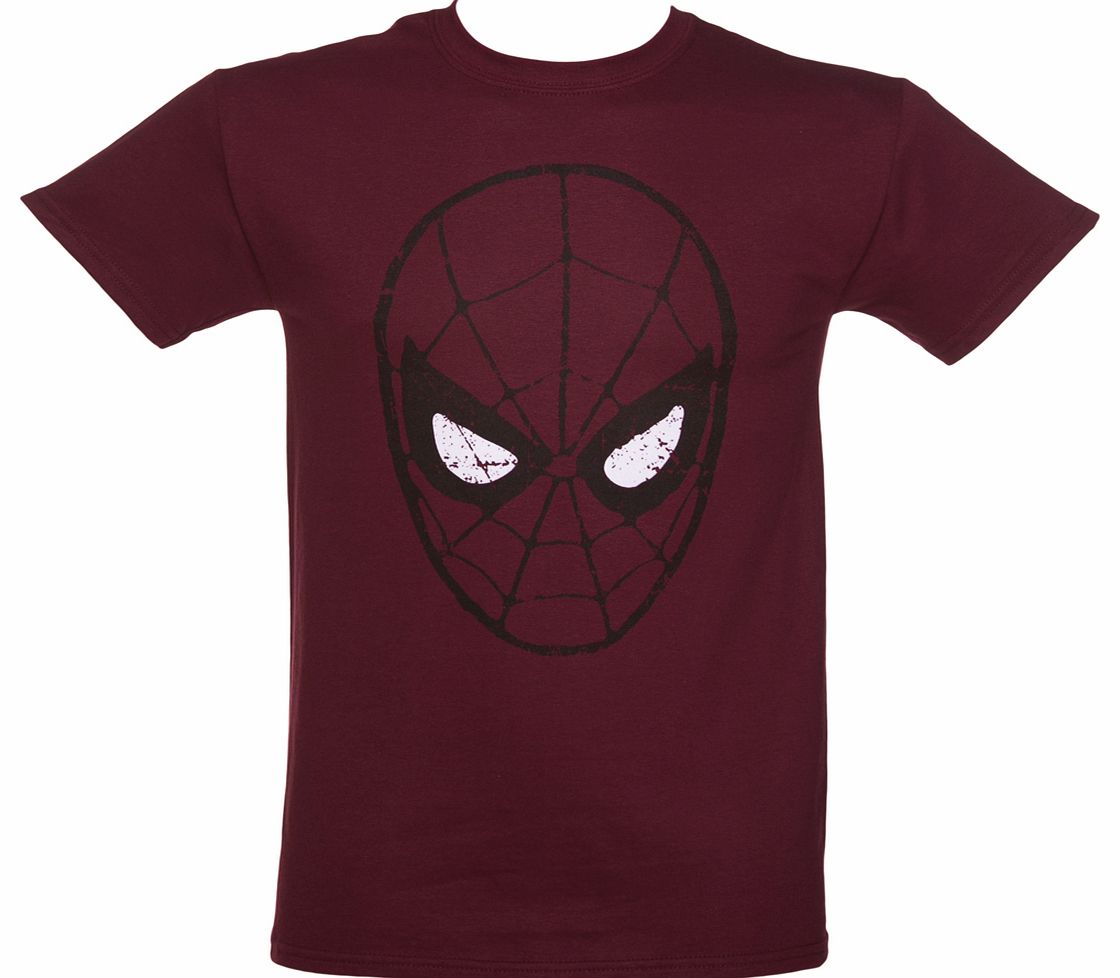 Mens Burgundy Amazing Spiderman Mask T-Shirt