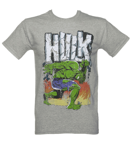 Mens Grey Marl Incredible Hulk Boulder Logo