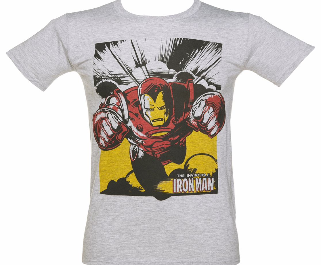 Mens Grey Marl Iron Man Action Marvel T-Shirt
