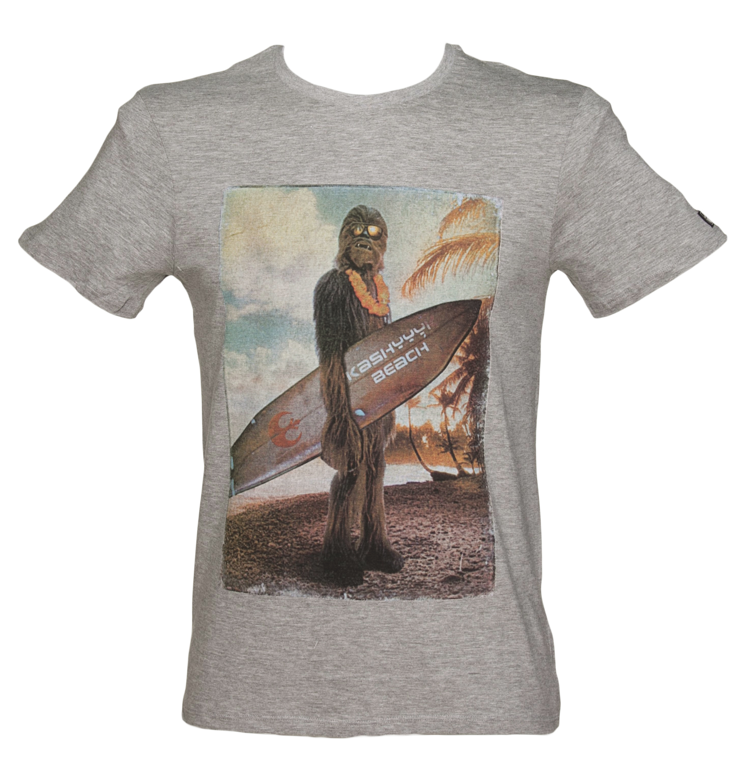Mens Grey Surfing Wookie Star Wars T-Shirt