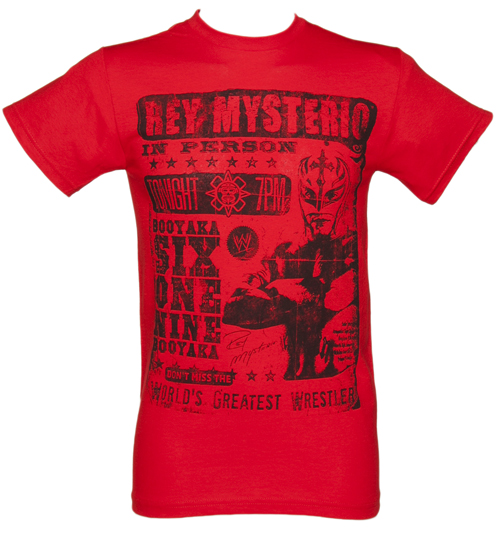 Mens Red WWE Mysterio Poster T-Shirt