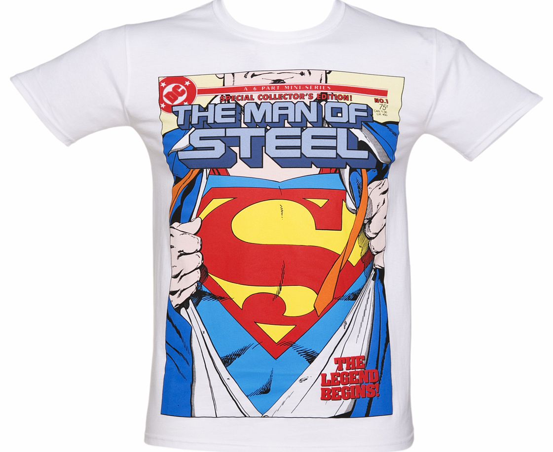 Mens White DC Comics Superman Ripped Shirt Man