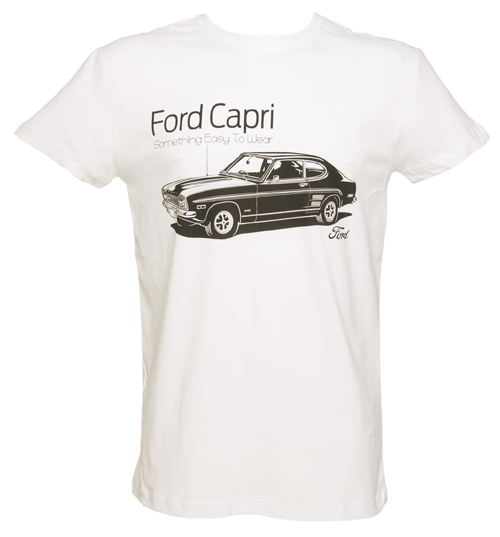 Mens White Vintage Ford Capri Print T-Shirt
