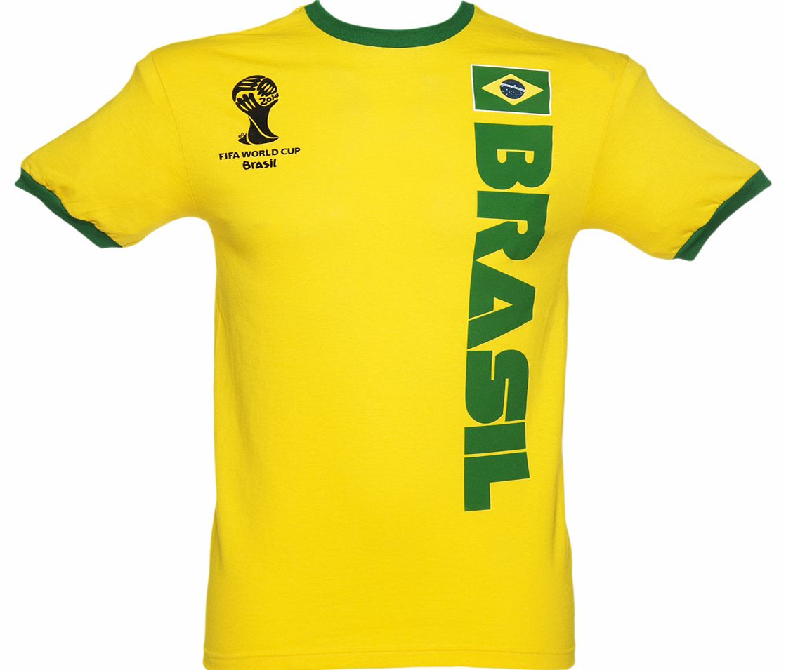 Mens Yellow FIFA World Cup Brasil Ringer T-Shirt