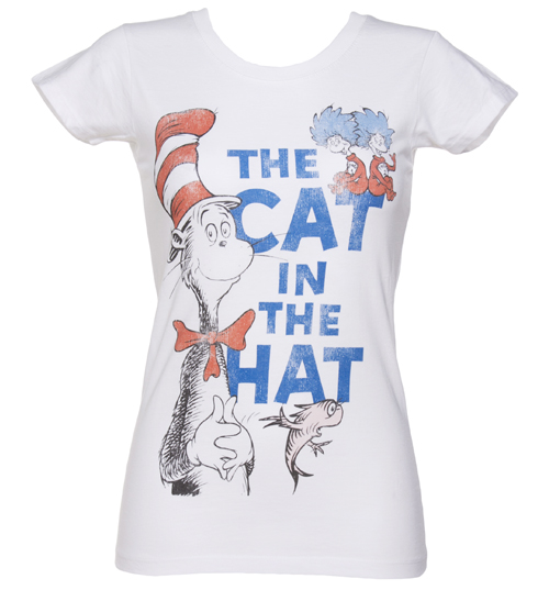 Mighty Fine Ladies White Dr Seuss Cat In The Hat T-Shirt