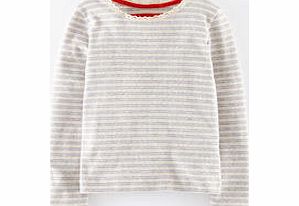 Mini Boden Sparkly Pointelle T-shirt, Oatmeal Stripe,Duck