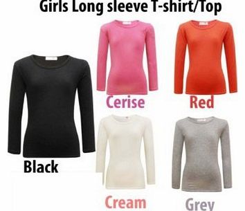 Minx  Girls Plain Long Sleeve Kids Top Children Crew Neck T-Shirt Age 2-13 Year (9-10 Years, White)